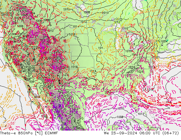 Theta-e 850hPa ECMWF wo 25.09.2024 06 UTC