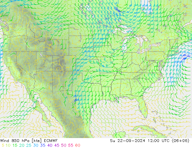 Vento 850 hPa ECMWF Dom 22.09.2024 12 UTC