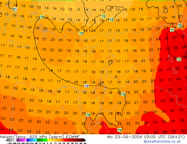 Hoogte/Temp. 925 hPa ECMWF ma 23.09.2024 03 UTC