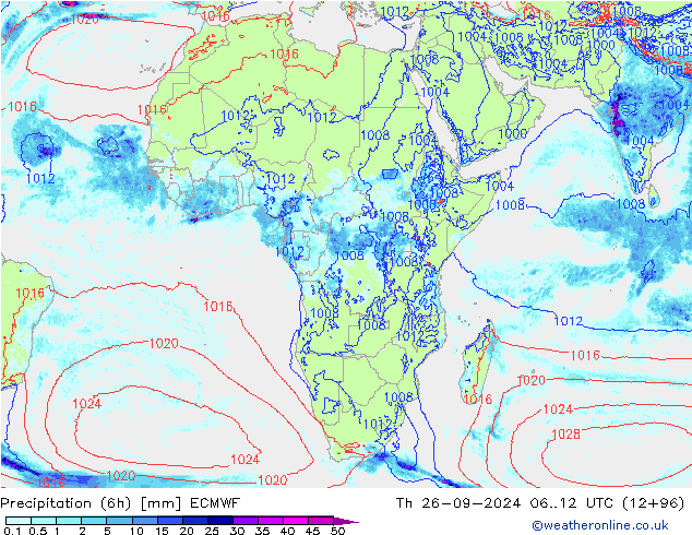 Z500/Rain (+SLP)/Z850 ECMWF Čt 26.09.2024 12 UTC