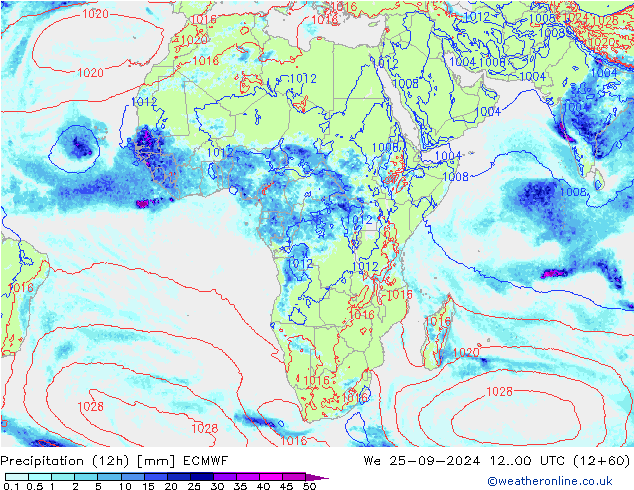 Nied. akkumuliert (12Std) ECMWF Mi 25.09.2024 00 UTC