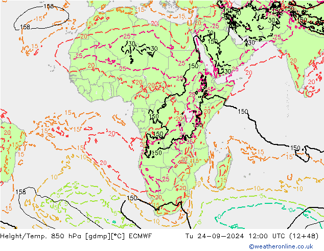 Z500/Yağmur (+YB)/Z850 ECMWF Sa 24.09.2024 12 UTC