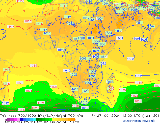 Thck 700-1000 hPa ECMWF Fr 27.09.2024 12 UTC