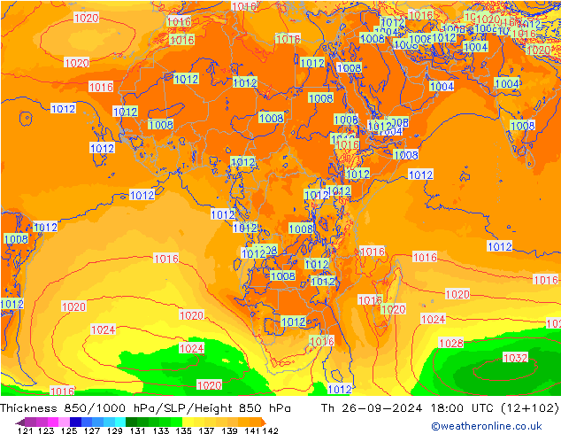 Schichtdicke 850-1000 hPa ECMWF Do 26.09.2024 18 UTC