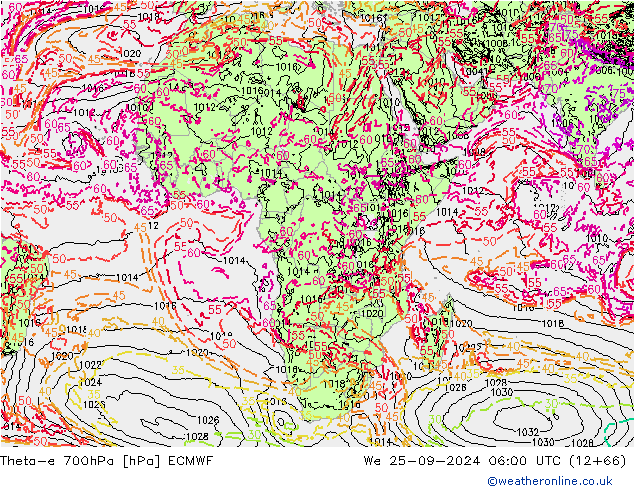 Theta-e 700hPa ECMWF mié 25.09.2024 06 UTC