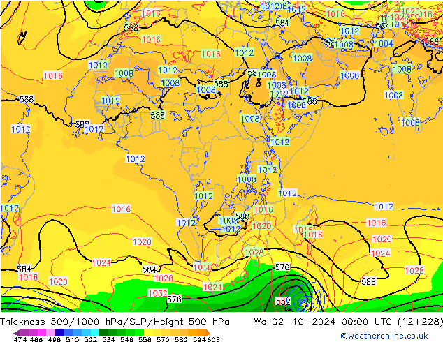 Thck 500-1000hPa ECMWF mer 02.10.2024 00 UTC