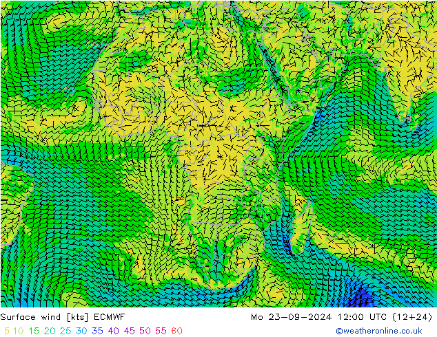 Rüzgar 10 m ECMWF Pzt 23.09.2024 12 UTC