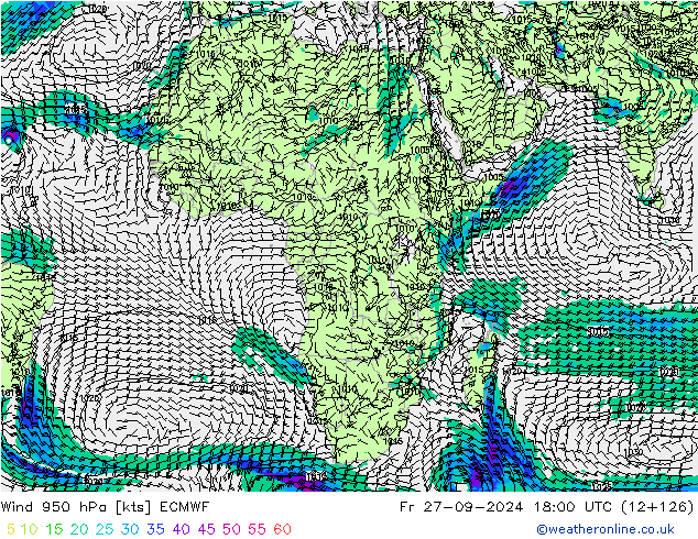 Vent 950 hPa ECMWF ven 27.09.2024 18 UTC