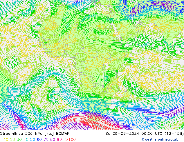 Streamlines 300 hPa ECMWF Su 29.09.2024 00 UTC