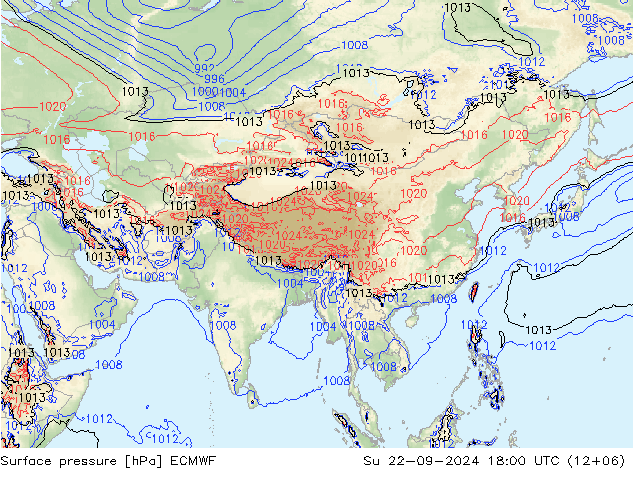 Surface pressure ECMWF Su 22.09.2024 18 UTC