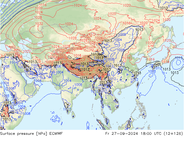 pressão do solo ECMWF Sex 27.09.2024 18 UTC