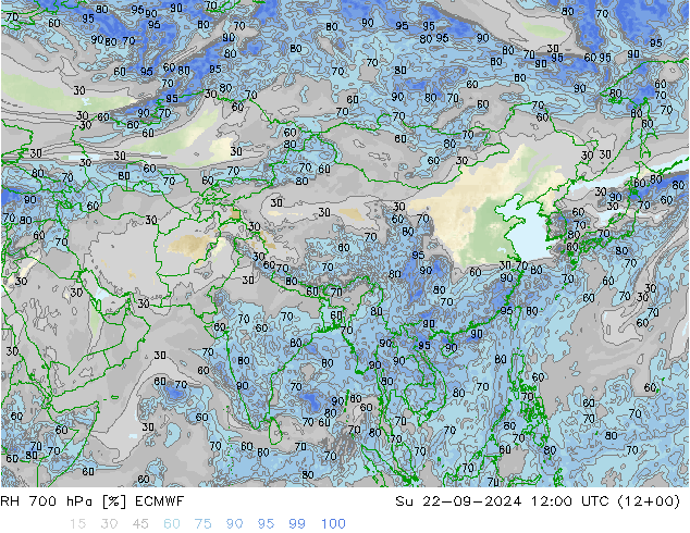 RH 700 hPa ECMWF Dom 22.09.2024 12 UTC