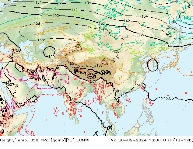 Height/Temp. 850 hPa ECMWF Mo 30.09.2024 18 UTC