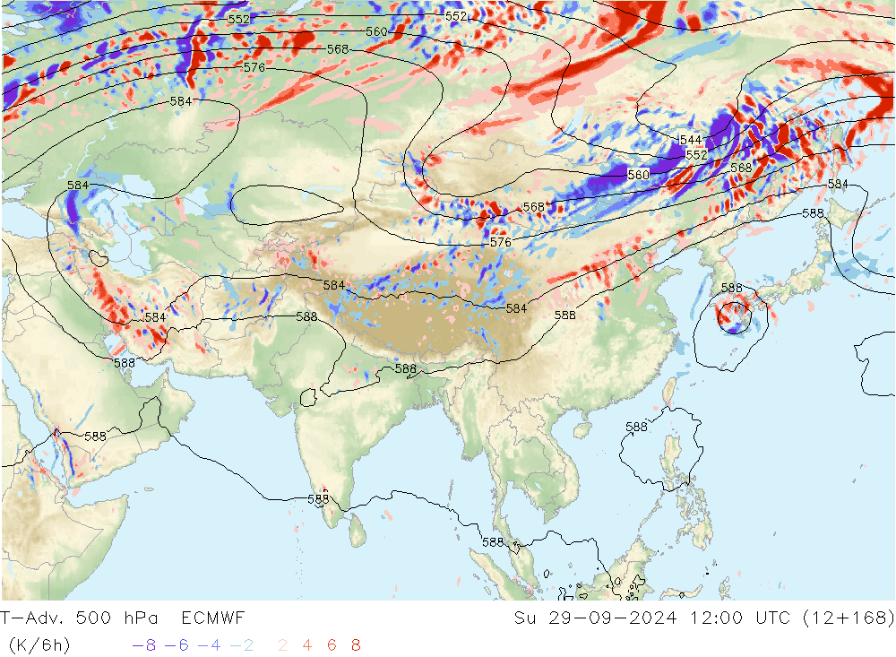 T-Adv. 500 hPa ECMWF  29.09.2024 12 UTC