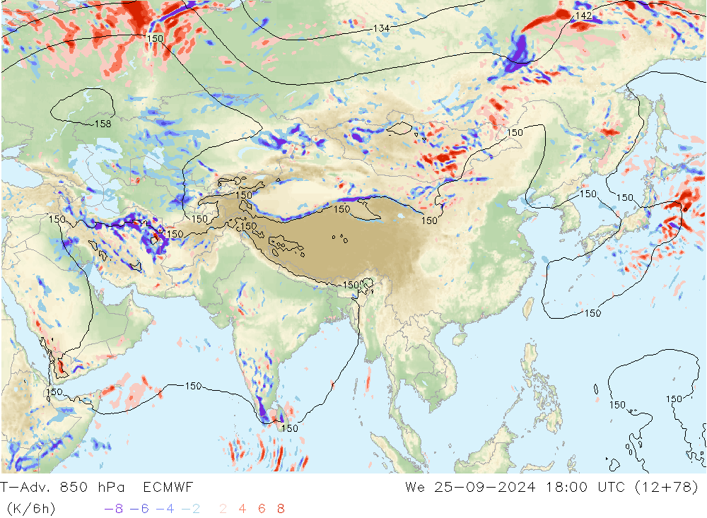 T-Adv. 850 hPa ECMWF wo 25.09.2024 18 UTC