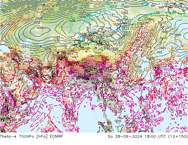 Theta-e 700hPa ECMWF sab 28.09.2024 18 UTC