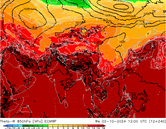 Theta-W 850гПа ECMWF ср 02.10.2024 12 UTC