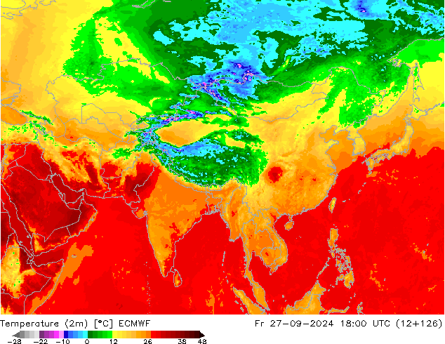 Temperatura (2m) ECMWF vie 27.09.2024 18 UTC