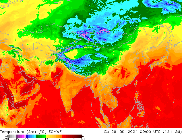 température (2m) ECMWF dim 29.09.2024 00 UTC