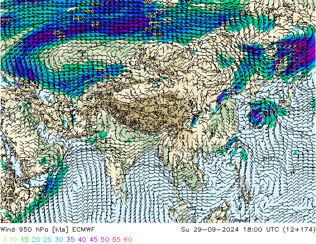 Wind 950 hPa ECMWF Su 29.09.2024 18 UTC