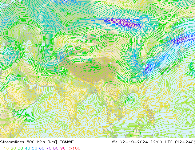 Stromlinien 500 hPa ECMWF Mi 02.10.2024 12 UTC