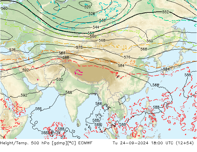 Z500/Rain (+SLP)/Z850 ECMWF Út 24.09.2024 18 UTC