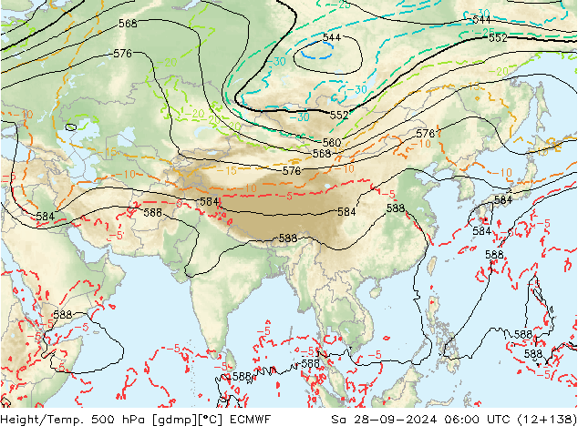 Z500/Yağmur (+YB)/Z850 ECMWF Cts 28.09.2024 06 UTC