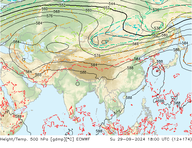 Height/Temp. 500 гПа ECMWF Вс 29.09.2024 18 UTC