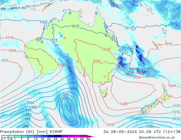 Precipitación (6h) ECMWF sáb 28.09.2024 06 UTC