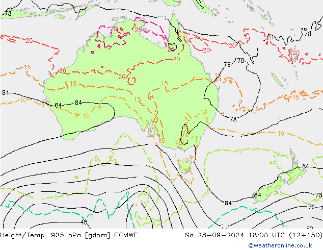 Geop./Temp. 925 hPa ECMWF sáb 28.09.2024 18 UTC