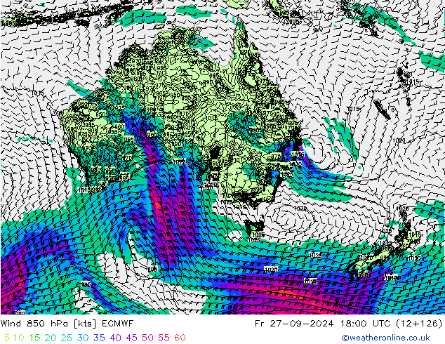 Wind 850 hPa ECMWF Fr 27.09.2024 18 UTC