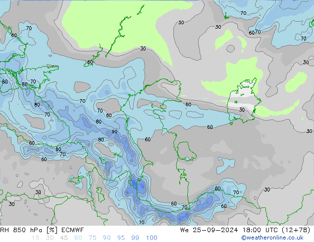 RH 850 hPa ECMWF Mi 25.09.2024 18 UTC