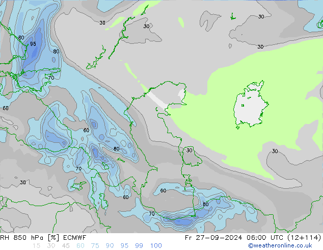 RH 850 hPa ECMWF Fr 27.09.2024 06 UTC