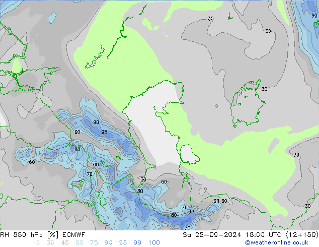 RH 850 hPa ECMWF Sa 28.09.2024 18 UTC