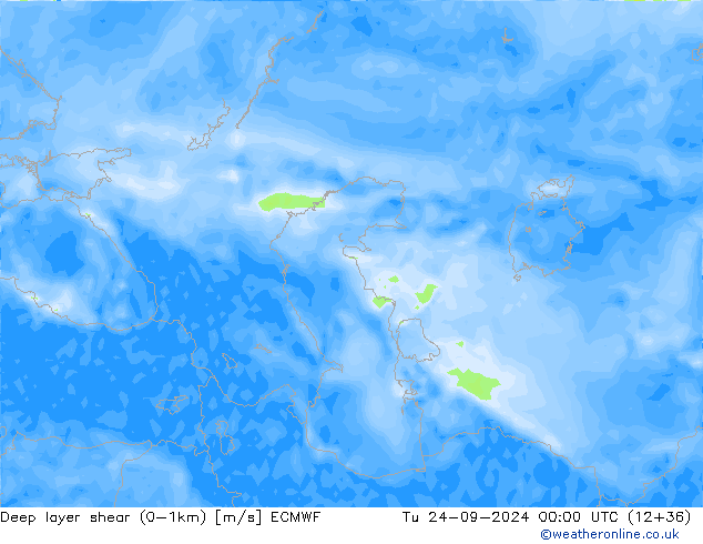 Deep layer shear (0-1km) ECMWF Tu 24.09.2024 00 UTC