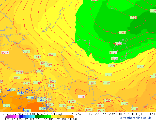 Thck 850-1000 гПа ECMWF пт 27.09.2024 06 UTC