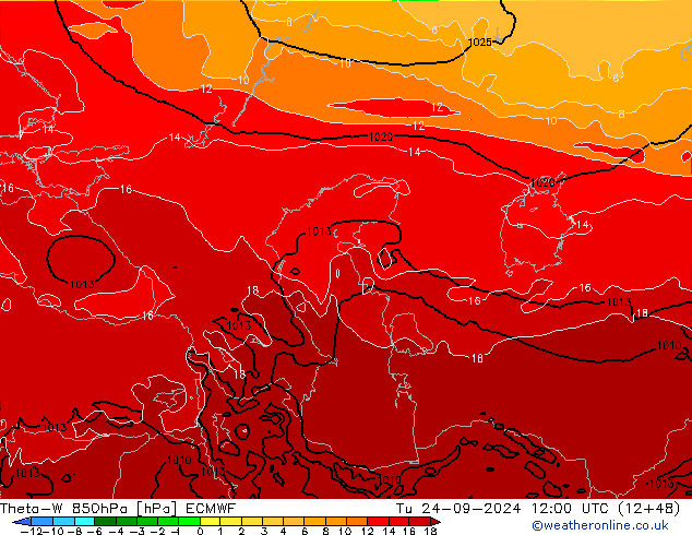 Theta-W 850hPa ECMWF Tu 24.09.2024 12 UTC