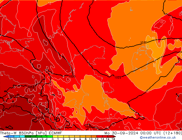 Theta-W 850hPa ECMWF Mo 30.09.2024 00 UTC