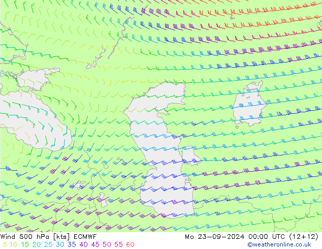 Vento 500 hPa ECMWF lun 23.09.2024 00 UTC