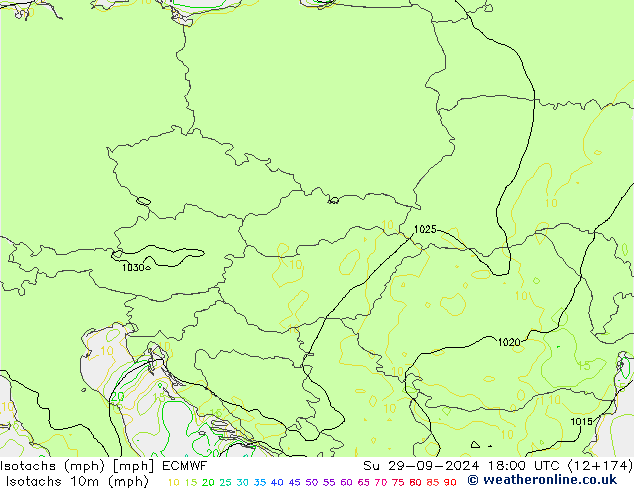 Eşrüzgar Hızları mph ECMWF Paz 29.09.2024 18 UTC