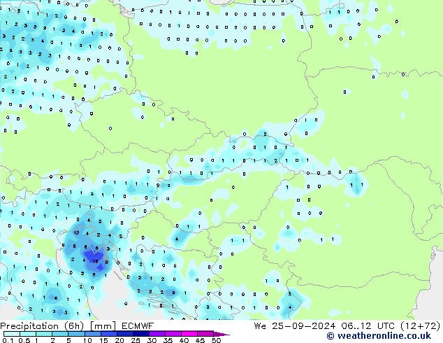 Z500/Rain (+SLP)/Z850 ECMWF mer 25.09.2024 12 UTC