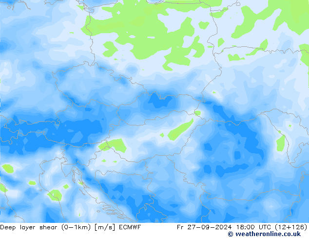 Deep layer shear (0-1km) ECMWF vr 27.09.2024 18 UTC