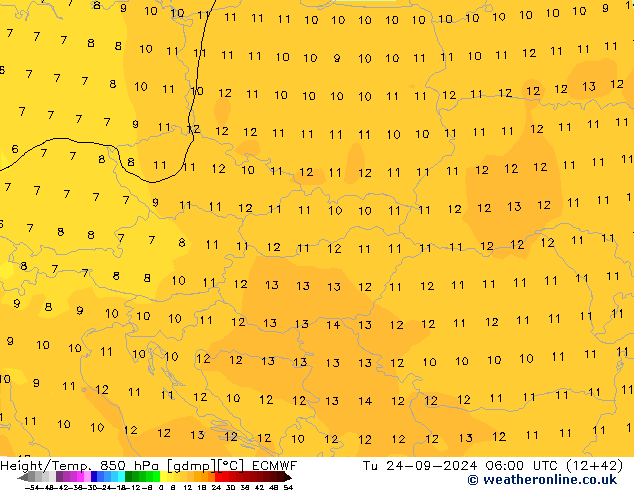 Height/Temp. 850 hPa ECMWF Tu 24.09.2024 06 UTC