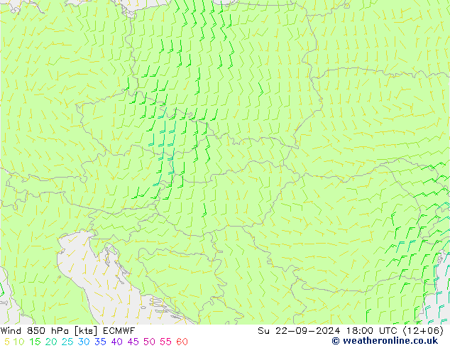 wiatr 850 hPa ECMWF nie. 22.09.2024 18 UTC