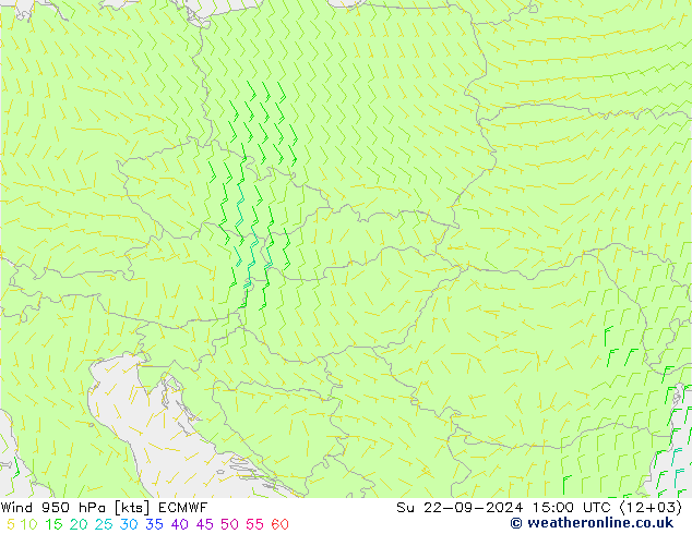 Wind 950 hPa ECMWF Su 22.09.2024 15 UTC