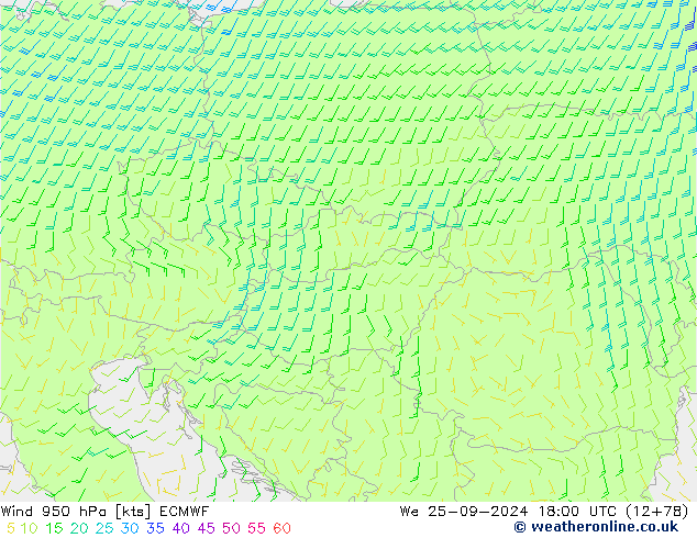 Wind 950 hPa ECMWF Mi 25.09.2024 18 UTC