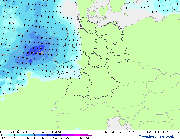 Précipitation (6h) ECMWF lun 30.09.2024 12 UTC