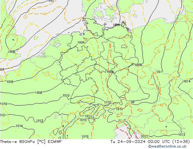 Theta-e 850hPa ECMWF Sa 24.09.2024 00 UTC