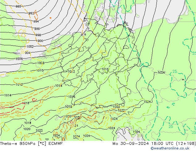 Theta-e 850hPa ECMWF Mo 30.09.2024 18 UTC