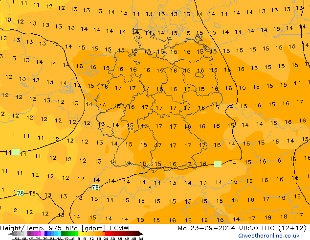 Height/Temp. 925 hPa ECMWF Mo 23.09.2024 00 UTC